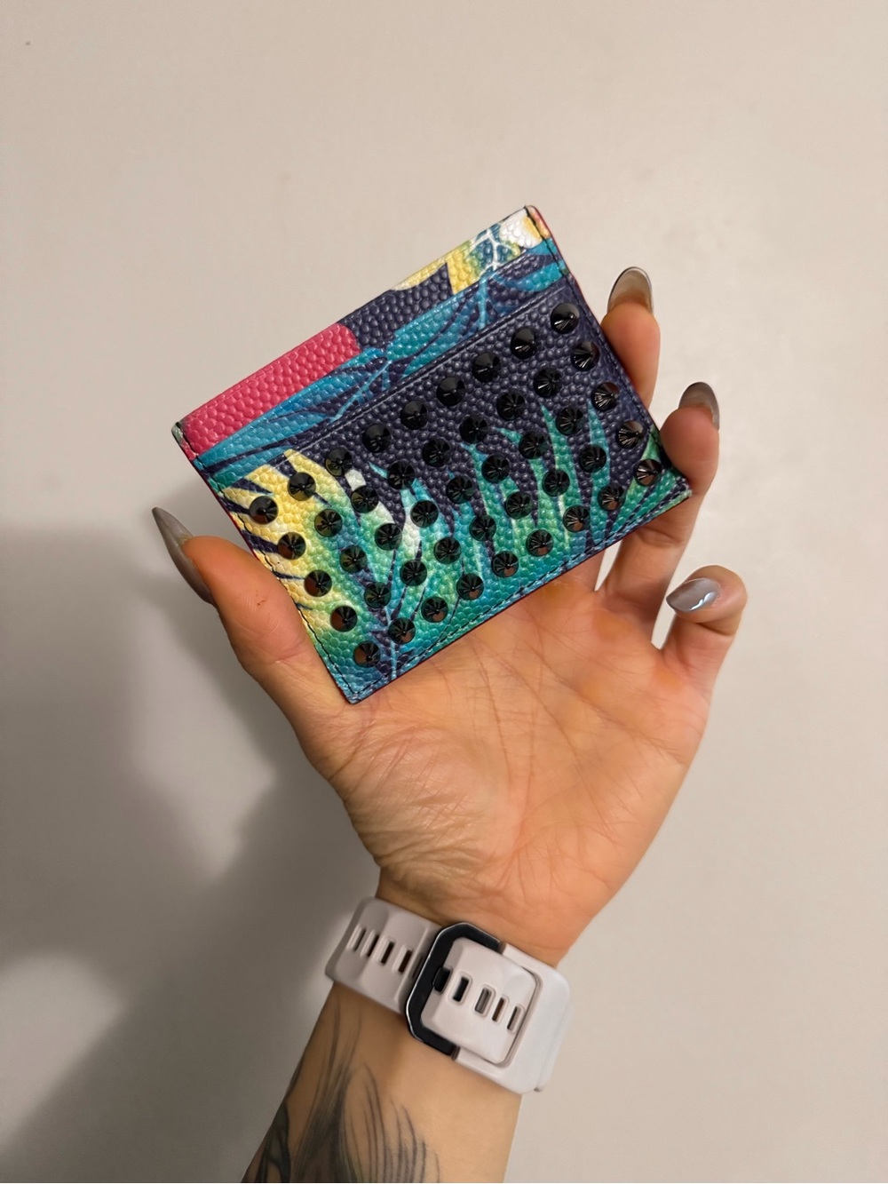 Multicolor Studded Leather Card Holder